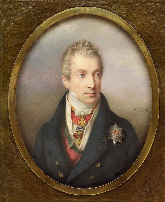 Prince Klemens Wenzel Lothar von Metternich, chancellor and foreign minister of the Austrian empire, Fredrich Johann Gottlieb Lieder, 1822. Metropolitan Museum of Art. Public Domain.