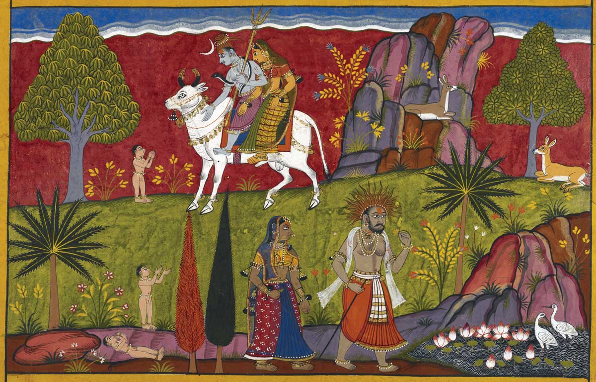 Scene from the Mewar Ramayana, 17th century, India. 