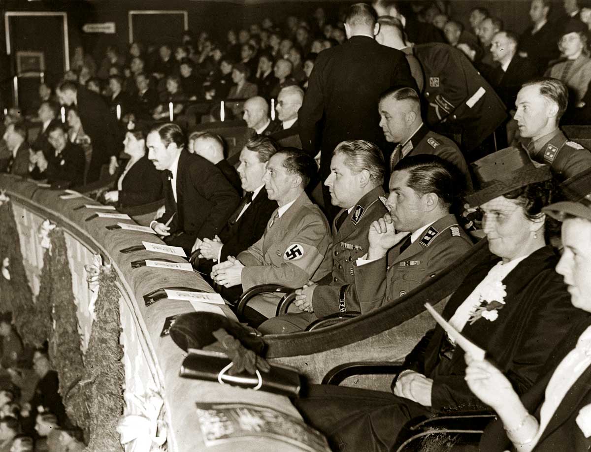 Nazi dignitaries, including Goebbels, at a film screening, c.1940.