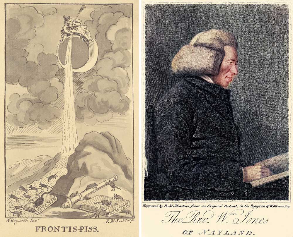 Left: design for a frontispiece to a pamphlet against the Hutchinsonians, etching by William Hogarth, c.1763.