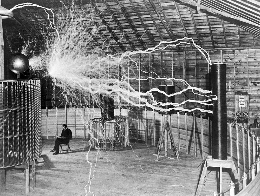 Nikola Tesla with his equipment, 1901