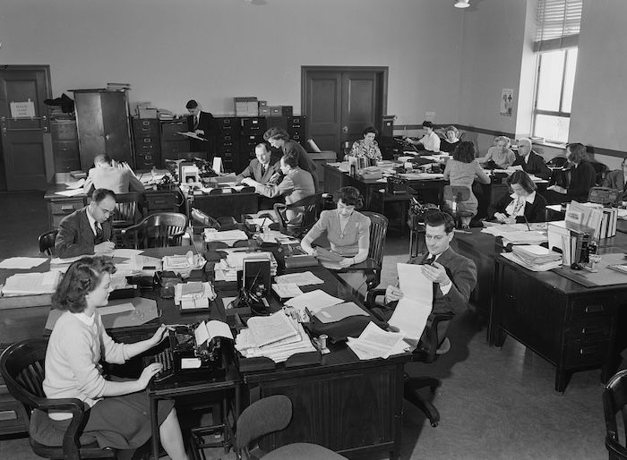 Office of War Information researchers in Washington, DC, Ann Rosener, May 1943. Library of Congress. Public Domain.
