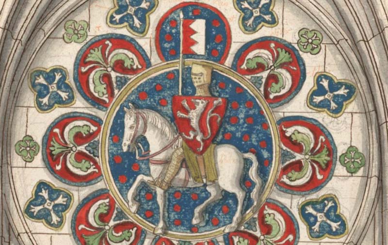 Simon de Montfort, in a drawing of a stained glass window found at Chartres Cathedral