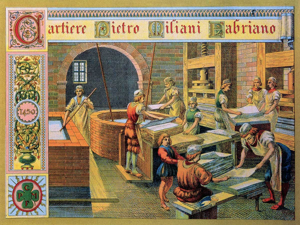 Pietro Miliani’s paper mill in Fabriano, Italy in the mid-15th century.