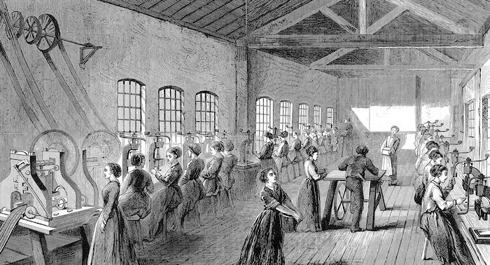Baker’s and Finnemore’s Pen Factory, St Paul’s Square, Birmingham, 1870. Heritage Images/TopFoto.