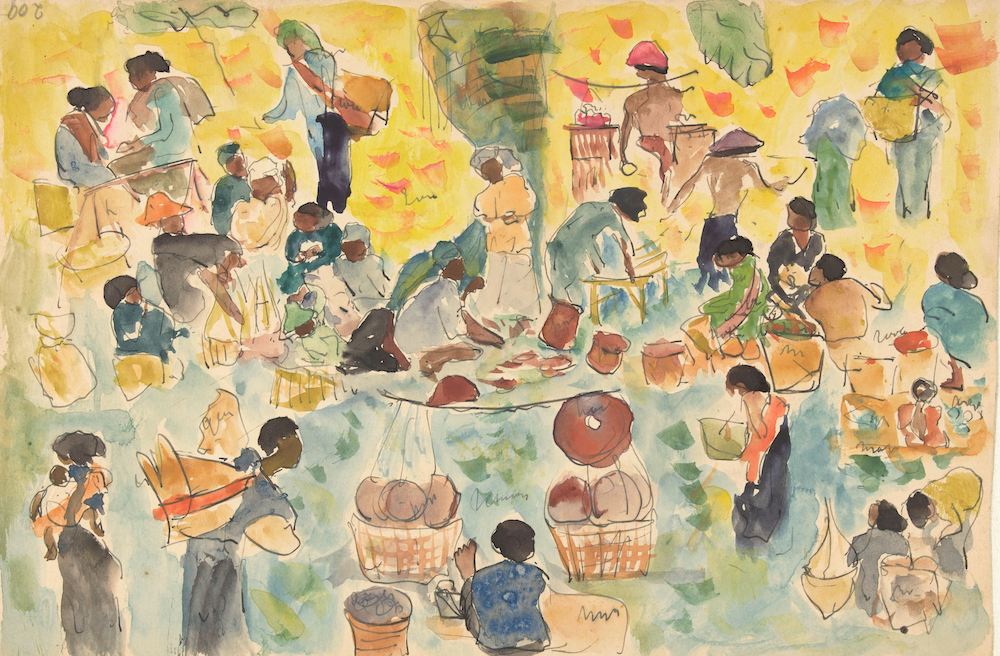 A market scene in the Dutch East Indies, Pierre Jean Apol, 1886 - 1947.