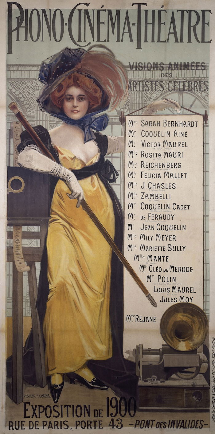 A poster for the Phono-Cinéma-Théâtre at the 1900 Paris World’s Fair, which paired film footage of famous artists with phonograph recordings.