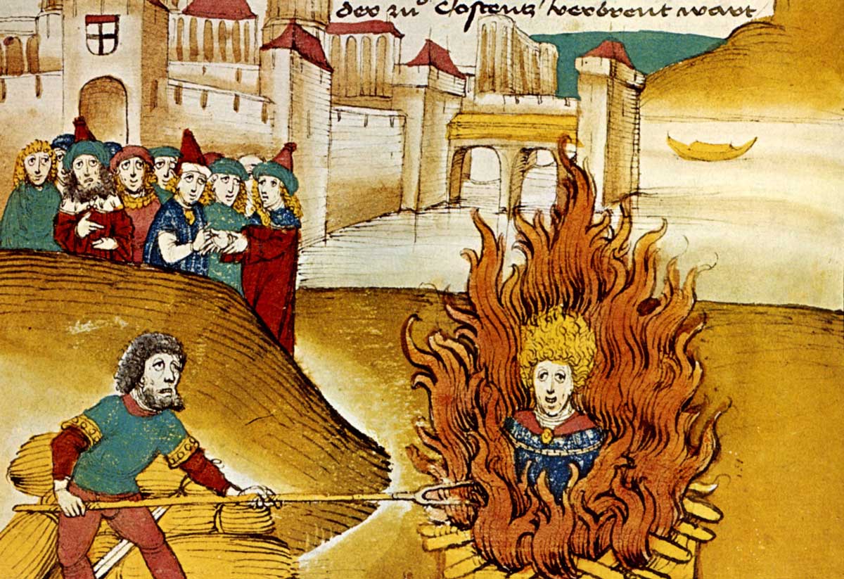 Jan Hus burnt at the stake, from the Spiezer Chronik, Bern, 1480s. Wiki Commons.
