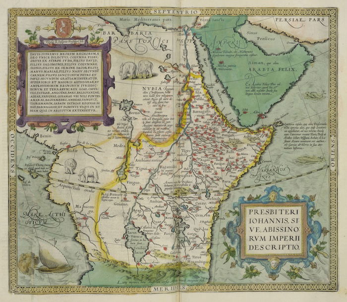 Map of Prester John’s kingdom, from Abraham Ortelius’ Theatrum Orbis Terrarum, 1606. Folger Shakespeare Library. Public Domain.