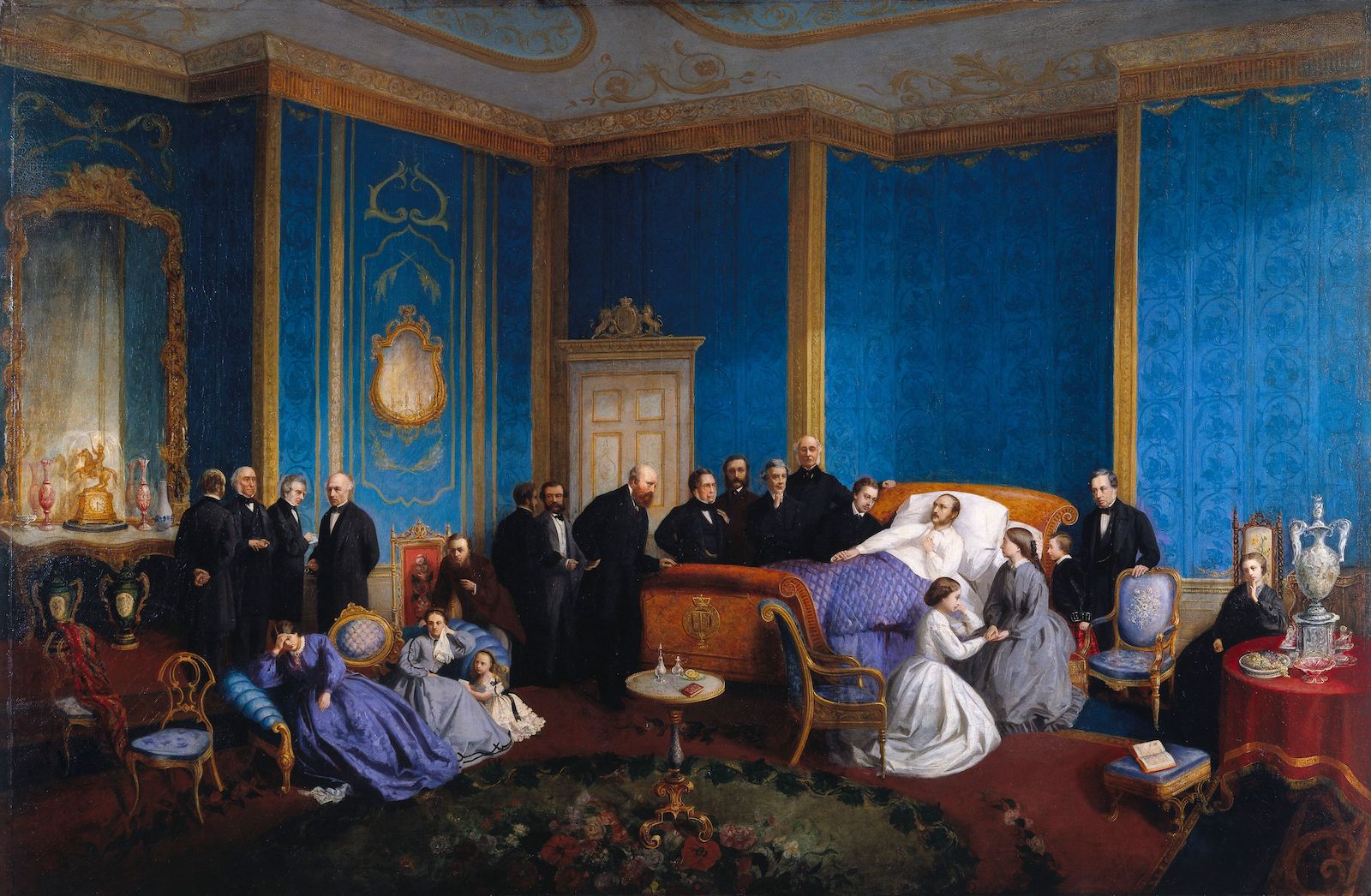 The last moments of Prince Albert, surrounded by doctors and the royal family, oil painting from 1938. Wellcome Collection. Public Domain.