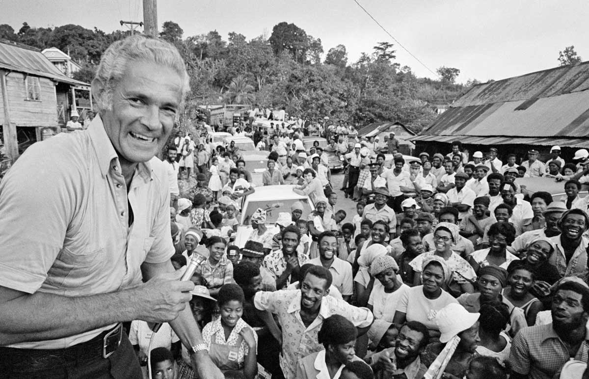 Michael Manley  at a campaign event, Jamaica, 1976.