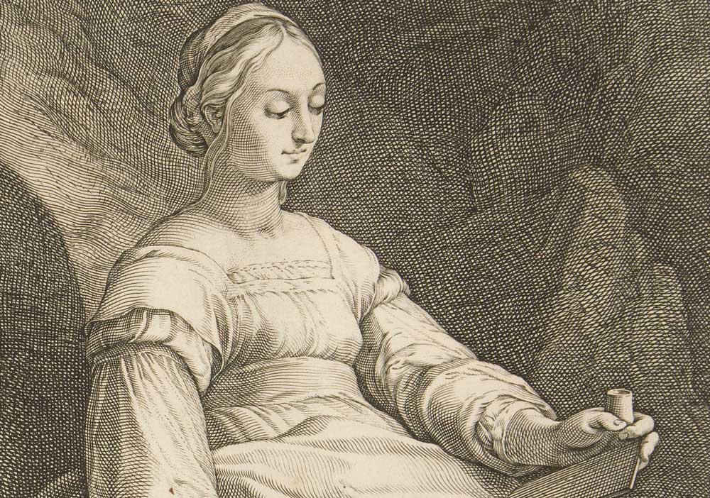 Clio, Greek Muse of History, by Hendrick Goltzius, Dutch, 1558-1617.