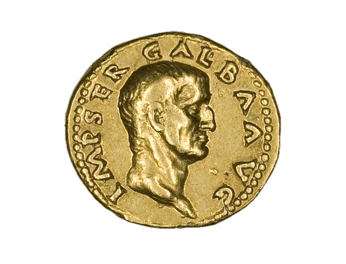 Aureus portraying Roman Emperor Galba, c.68-9 AD. Art Institute of Chicago. Public Domain.