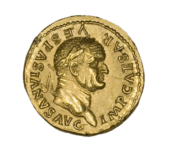 Aureus portraying Roman Emperor Vespasian, 75-79 AD. Art Institute of Chicago. Public Domain.
