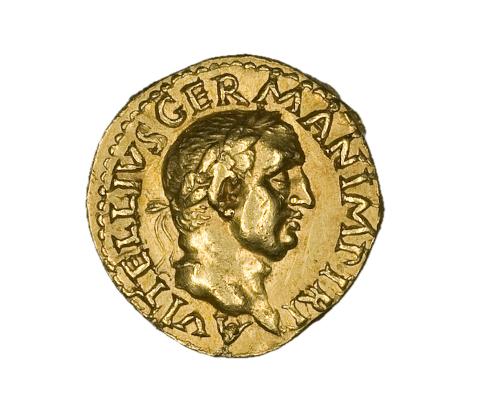 Aureus portraying Emperor Vitellius, 69 BC. Art Institute of Chicago. Public Domain.
