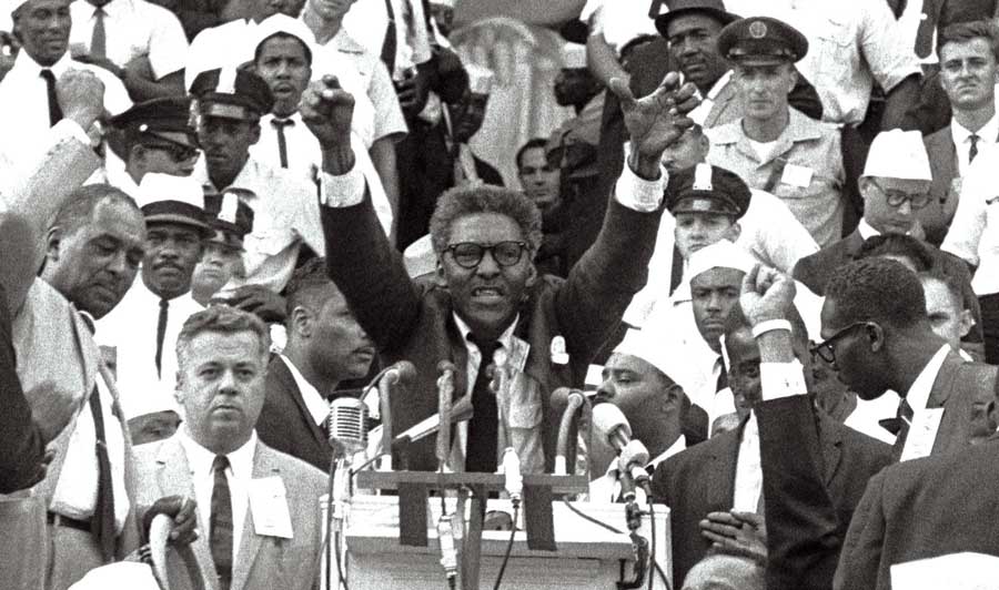 Rustin at the speaker’s podium after the March, 28 August 1963.