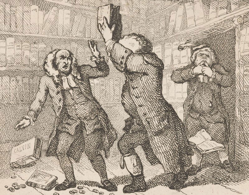 Samuel Johnson attacks Alexander Boswell, Lord Auchinleck, with a book, Thomas Rowlandson, 1786. Rijksmuseum. Public Domain.