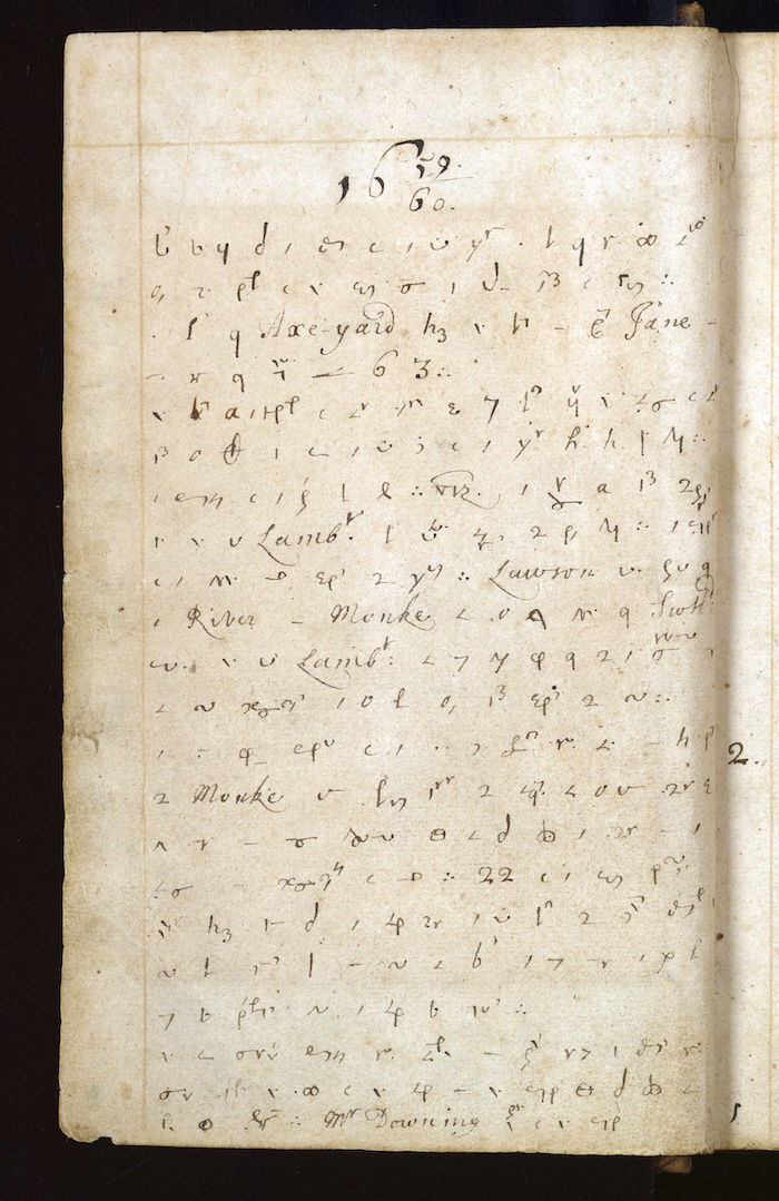 The opening of Samuel Pepys’ diary, 1660. By permission of the Pepys Library, Magdalene College, Cambridge.