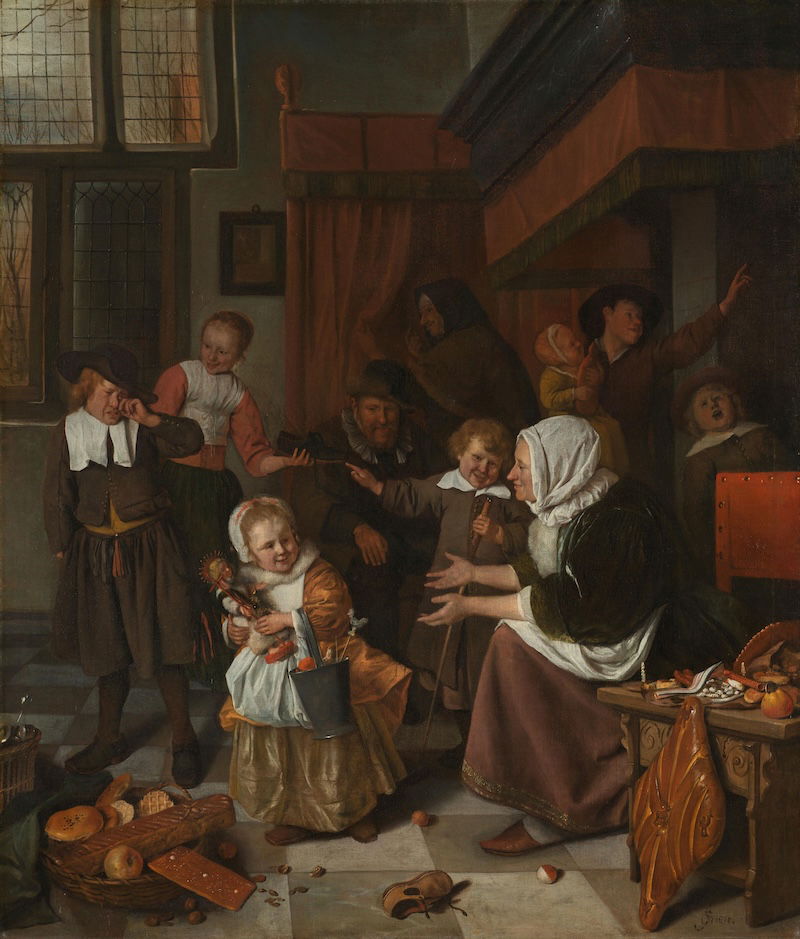 Children recieving toys on the Feast of St Nicholas, Jan Havicksz Steen, c.1665-8. Rijksmuseum. Public Domain.