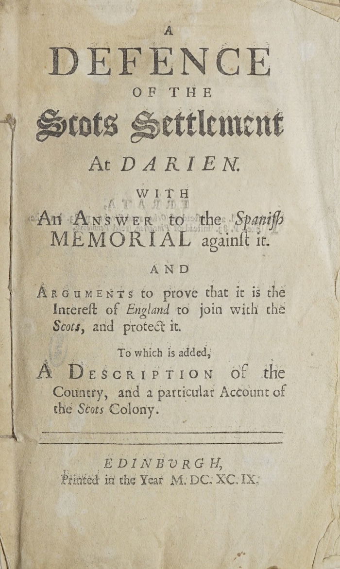 A Defence of the Scots Settlment at Darien, by John Hamilton Belhaven, 1699. ©John Carter Brown Library.