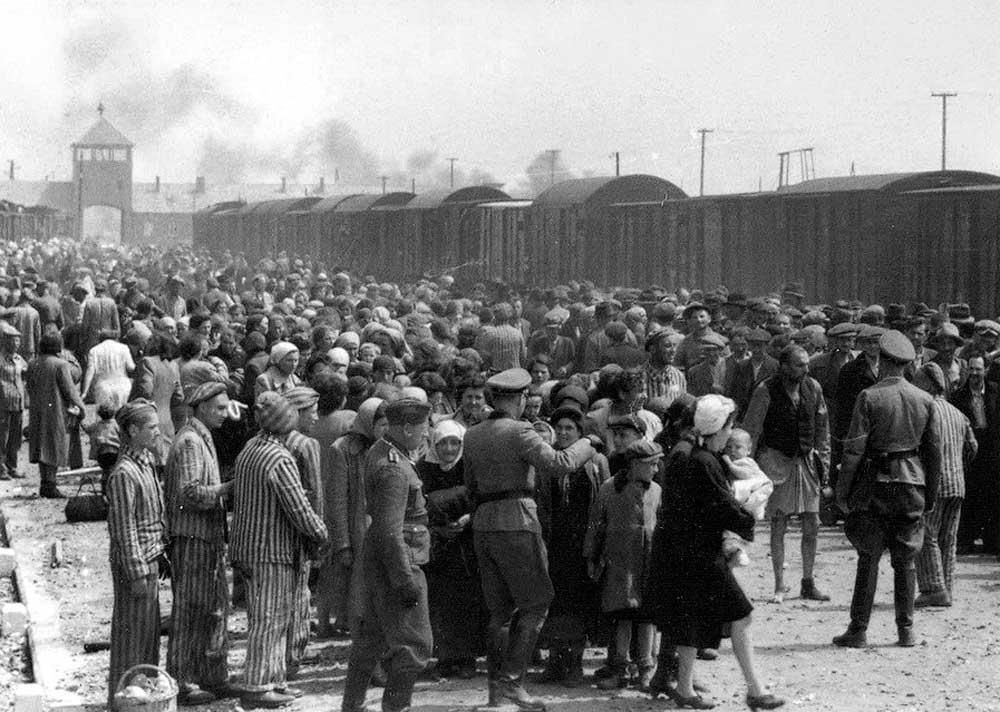"Selection" of Hungarian Jews on the ramp at Auschwitz-II-Birkenau in German-occupied Poland, May/June 1944, during the final phase of the Holocaust. Jews were sent either to work or to the gas chamber.
