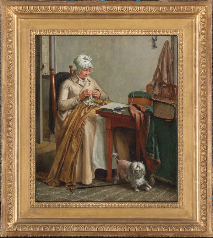Interior with a woman sewing, Wybrand Hendriks, c.1800-10. Rijksmuseum. Public Domain.