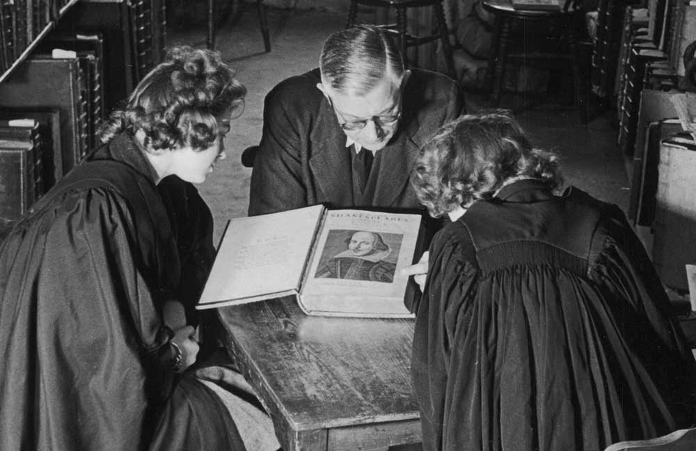 Shakespeare’s First Folio in the library of Durham University, 1950s.
