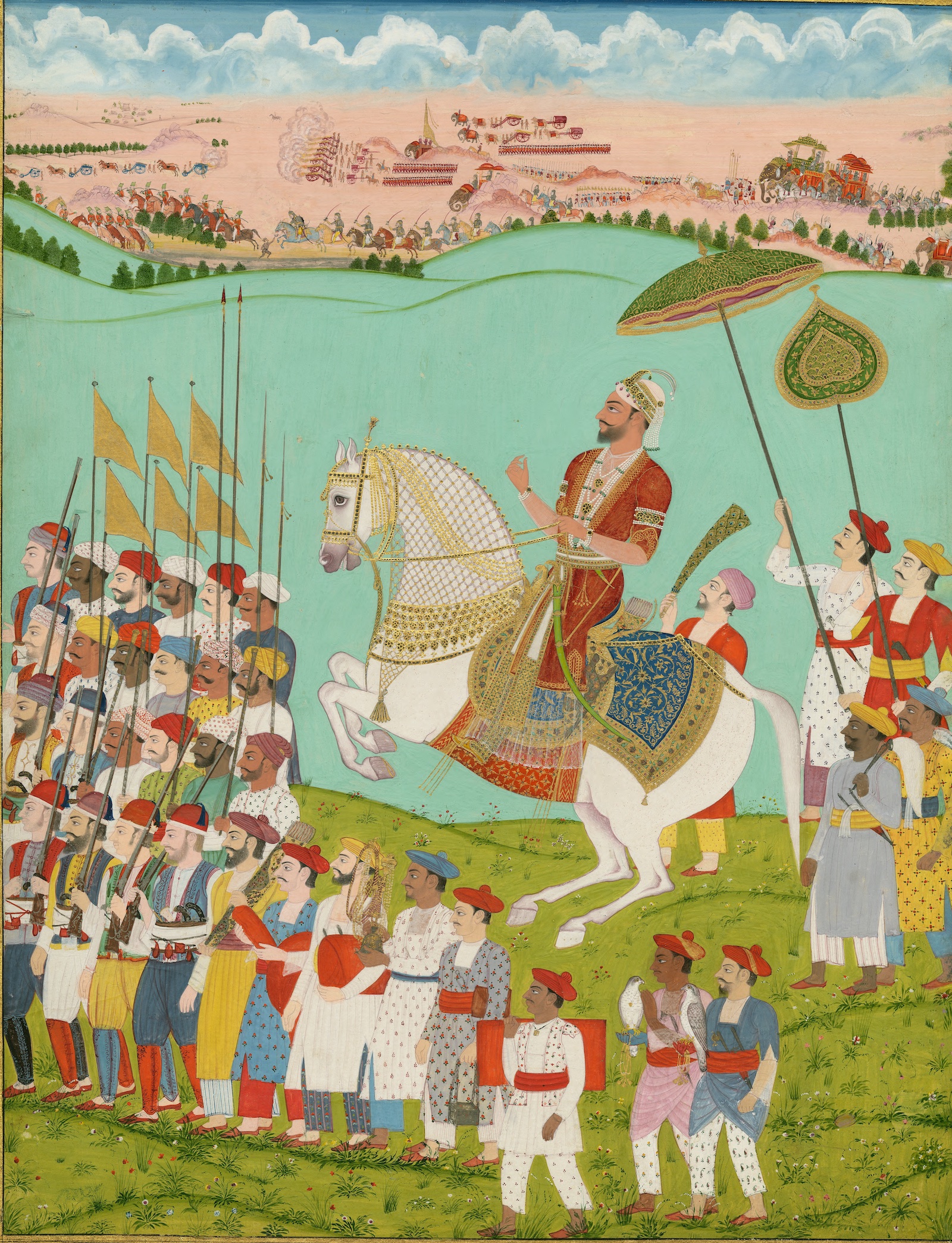 A maharajah in state procession in Hyderabad, c. 1800, during the reign of the Talpur dynasty. 
