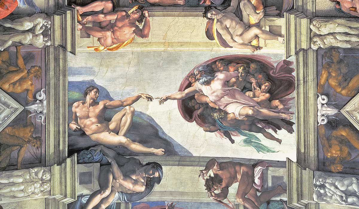 Detail from the ceiling of the Sistine Chapel. Bridgeman Images.