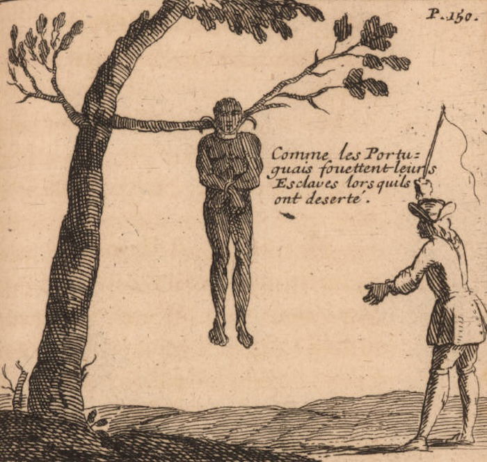 'How the Portuguese whip their slaves when they run away', from Relation d'un Voyage fait en 1695, 1696 & 1697 by François Froger.