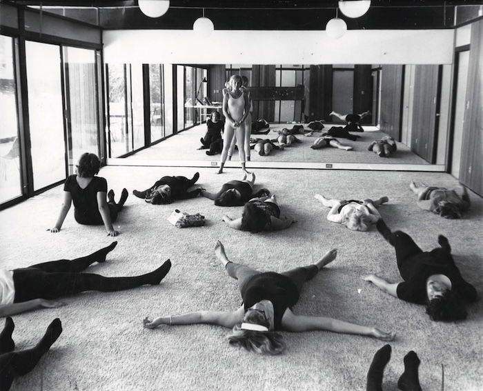 ‘Jean Ingram, instructor, teaches a modern dance class in the ranch gymnasium’, 27 June 1964. Valley Times Collection/Los Angeles Public Library.