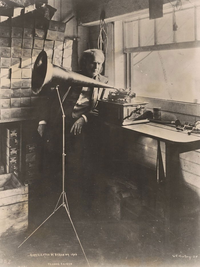 Thomas A. Edison with his phonograph, 1906. New York Public Library. Public Domain.