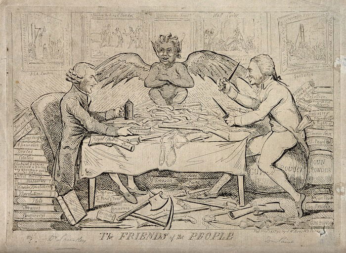The republican solidarity of Joseph Priestley and Thomas Paine, by Isaac Cruikshank, 1792. Wellcome Collection. Public Domain.