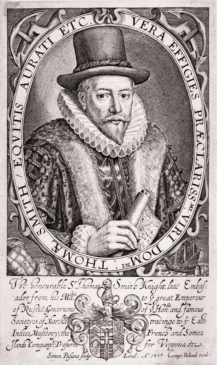 Muscovy Company governor Thomas Smythe, engraving by Simon de Passe, c.1605. incamerastock/Alamy Stock Photo.
