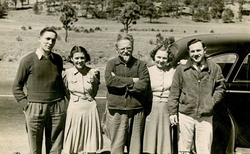 Leon Trotsky and visiting American Trotskyists, Mexico, 5 April 1940. US National Archives and Records Administration. Public Domain.