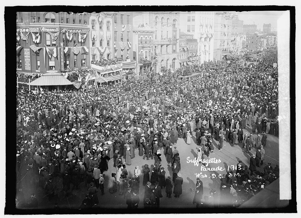 The Suffrage parade through Washington, DC in which African-American suffragists were segregated, March 1913. Library of Congress. Public Domain.