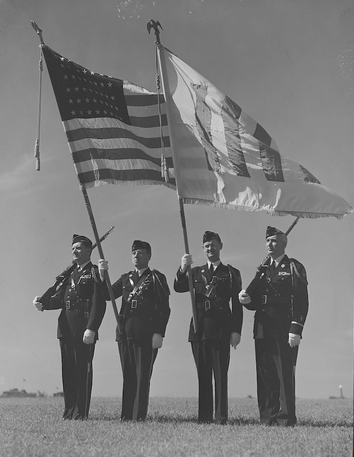 A proposed United Nations flag symbolising the Four Freedoms, 1943. Library of Congress. Public Domain.