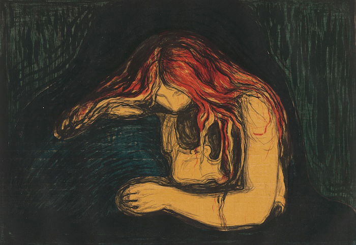 The Vampire II, by Edvard Munch, c.1895-1902. Art Institute of Chicago. Public Domain.