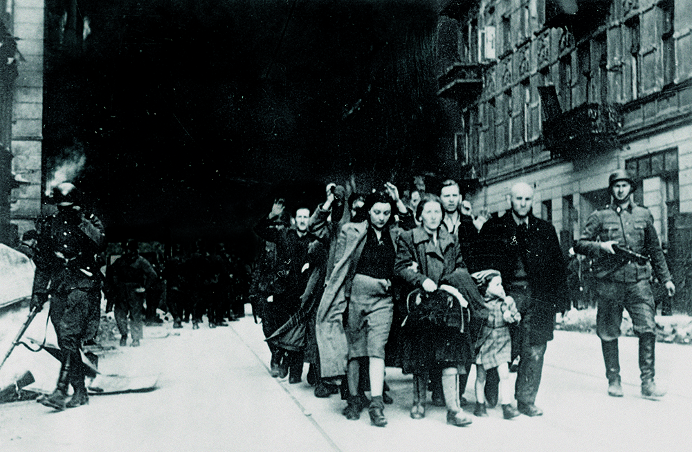 Civilian prisoners captured during the Warsaw Ghetto Uprising, 1943.