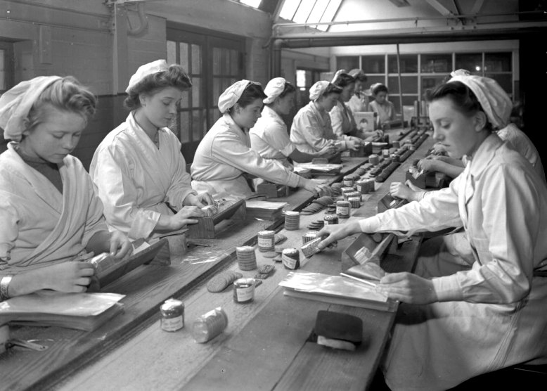 Women on the production line at Wright’s Biscuits factory in South Shields, October 1947. Tyne & Wear Archives & Museums. Public Domain.