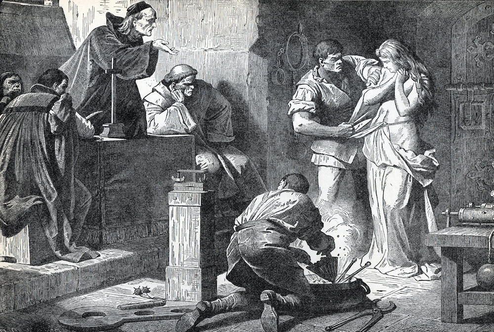 An illustration of a woman humiliated by the medieval inquisition