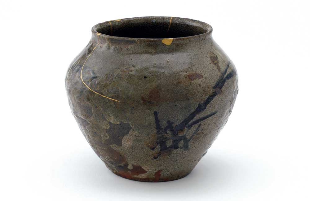 A mizusashi jar created during the Azuchi-Momoyama period in the Saga Prefecture, Kyushu, Japan, 16-17th century.