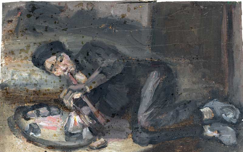Oil painting of a man smoking an opium pipe, Europe