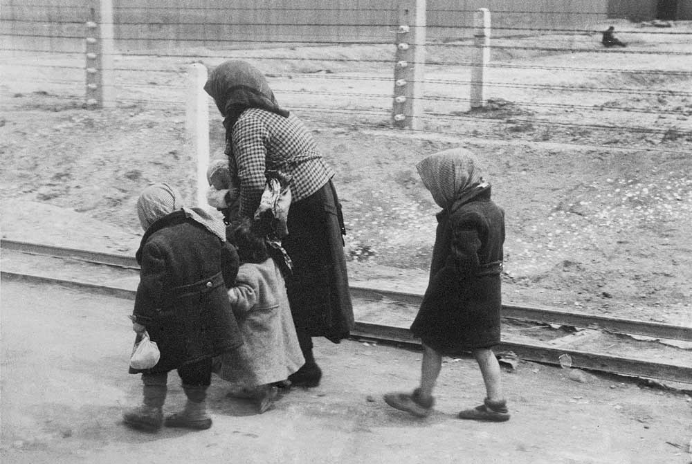 Woman with children in Auschwitz II