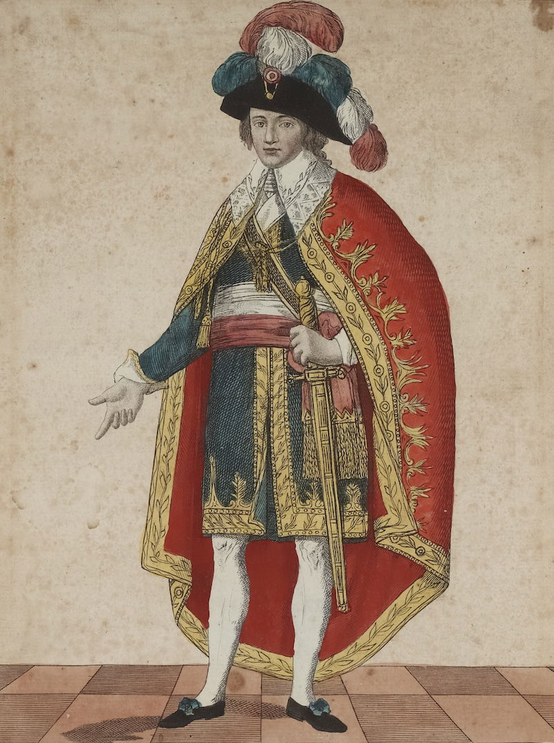 Portait of Paul Barras, in the regalia of President of the Directory, by François Bonneville, c. 1795-1799. Musée Carnavalet, Histoire de Paris. Public Domain.