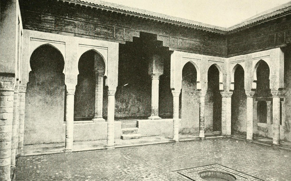 Interior court of the Medersa of the Oudayas, Rabat, from In Morocco, 1920.