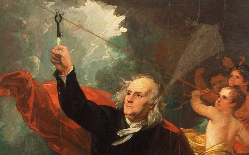 Benjamin Franklin Drawing Electricity from the Sky,  by Benjamin West, c.1816. 