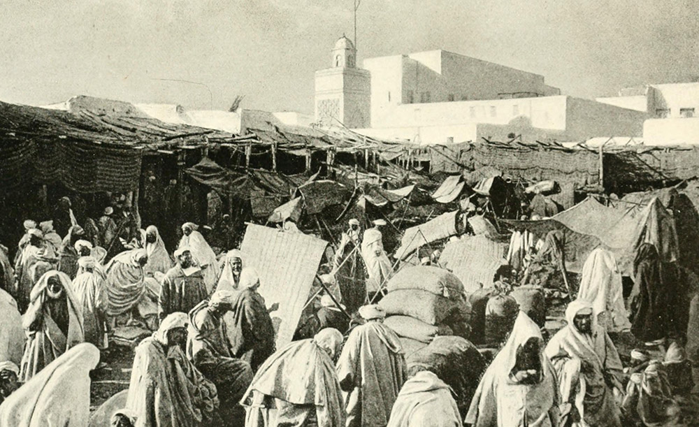 Marketplace outside Salé, from 'In Morocco', 1920.