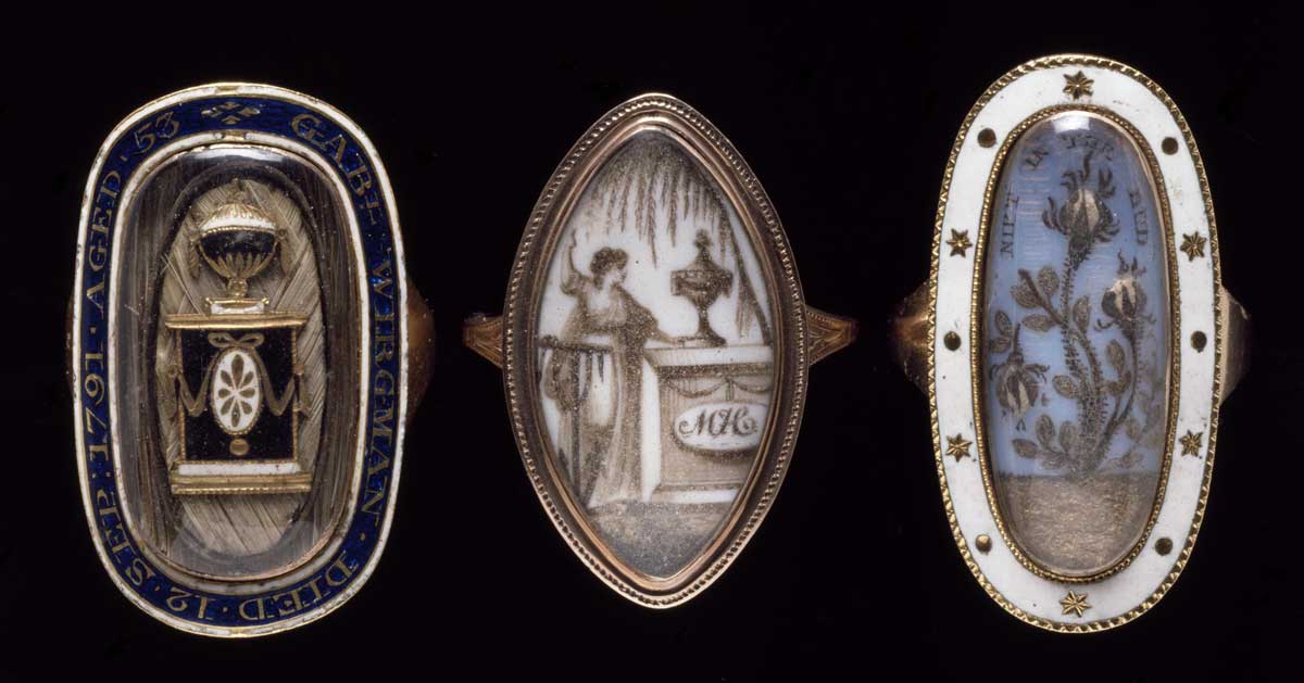 18th-century mourning rings. Victoria and Albert Museum, London