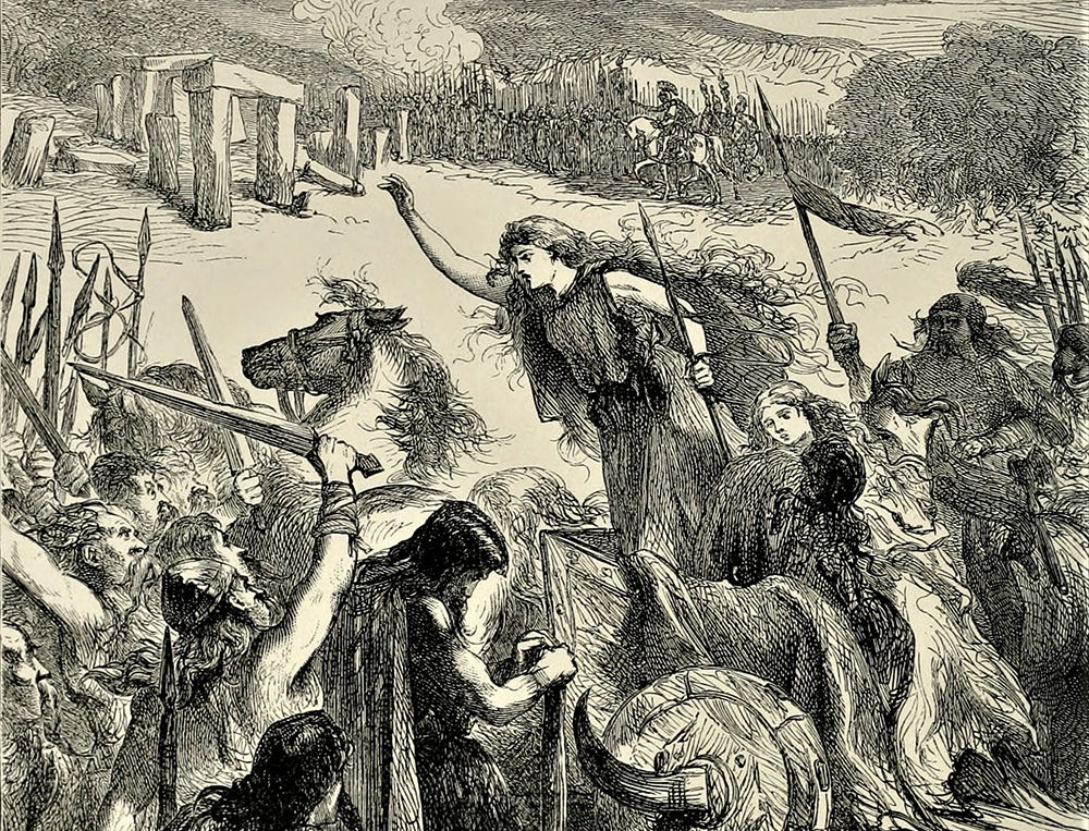 Boudica depicted in John Cassell's Illustrated History of England, 1857.